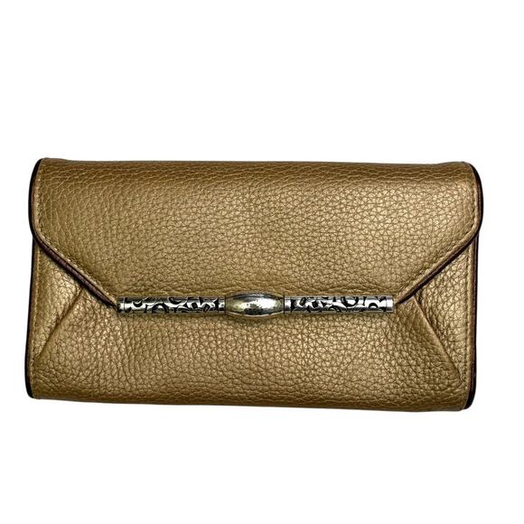 Vintage BRIGHTON Women’s Tan Shimmer Multi Divided Pocket Envelope Wallet - Picture 1 of 8